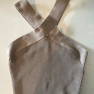 Sculpt Knit Criss Cross Cropped Tank - Beige XS